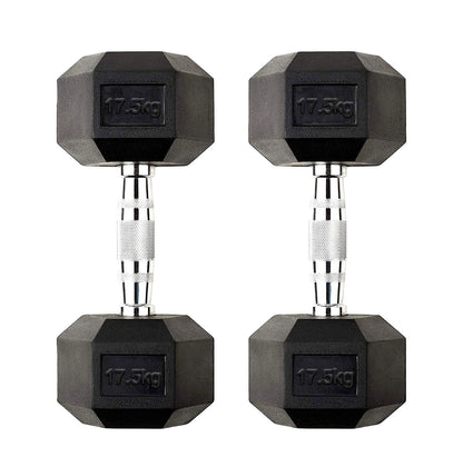 Hex Dumbbells 2.5kg–60kg Sets or Pairs – Rubber-Coated Anti-Roll Weights with Rack or Without – Chrome Knurled Grip for Strength Training at Home Gym