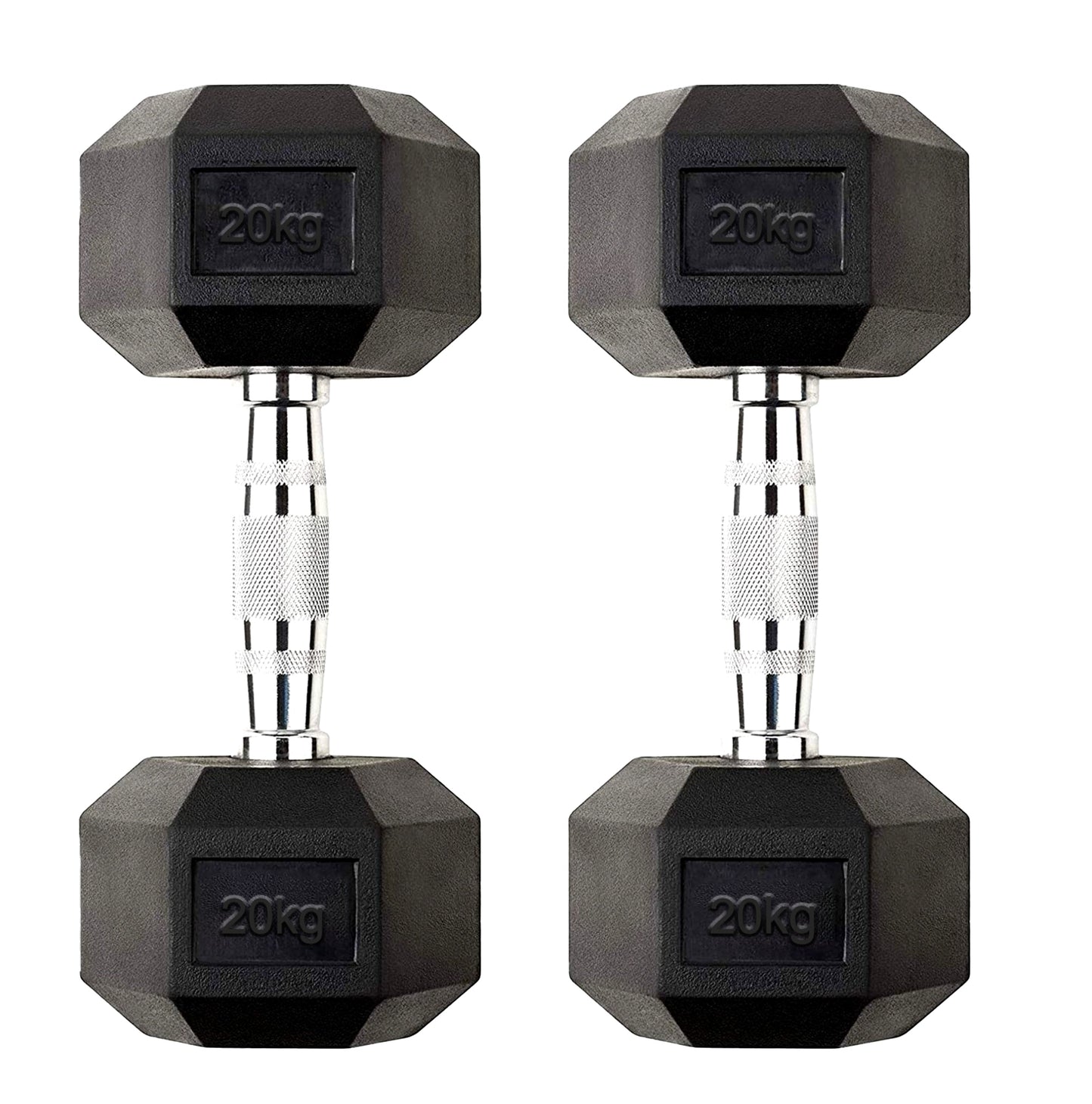 20 kg Rubber Coated Hex Dumbbell – Solid Cast Iron, Anti Roll Design, Knurled Chrome Handle for Strength Training in Home Gym or Studio