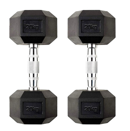 Hex Dumbbells 2.5kg–60kg Sets or Pairs – Rubber-Coated Anti-Roll Weights with Rack or Without – Chrome Knurled Grip for Strength Training at Home Gym