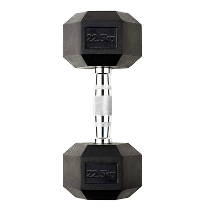 Hex Dumbbells 2.5kg–60kg Sets or Pairs – Rubber-Coated Anti-Roll Weights with Rack or Without – Chrome Knurled Grip for Strength Training at Home Gym