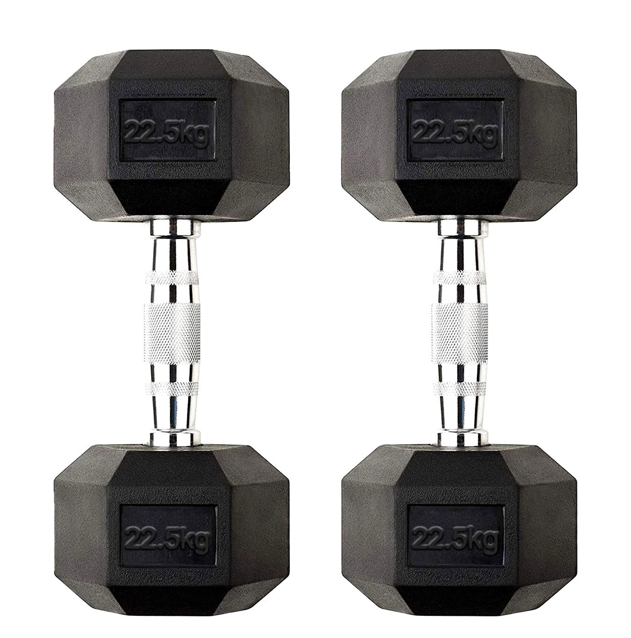 Hex Dumbbells 2.5kg–60kg Sets or Pairs – Rubber-Coated Anti-Roll Weights with Rack or Without – Chrome Knurled Grip for Strength Training at Home Gym