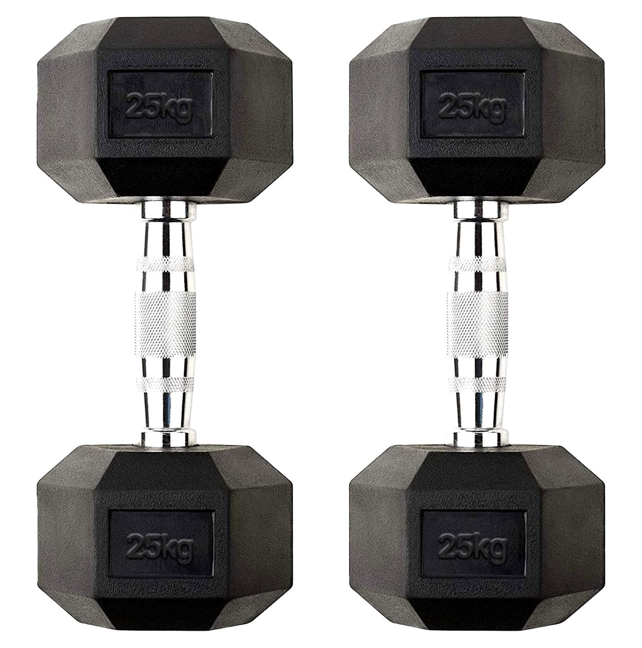 Hex Dumbbells 2.5kg–60kg Sets or Pairs – Rubber-Coated Anti-Roll Weights with Rack or Without – Chrome Knurled Grip for Strength Training at Home Gym