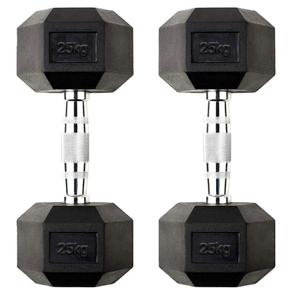 Hex Dumbbells 2.5kg–60kg Sets or Pairs – Rubber-Coated Anti-Roll Weights with Rack or Without – Chrome Knurled Grip for Strength Training at Home Gym