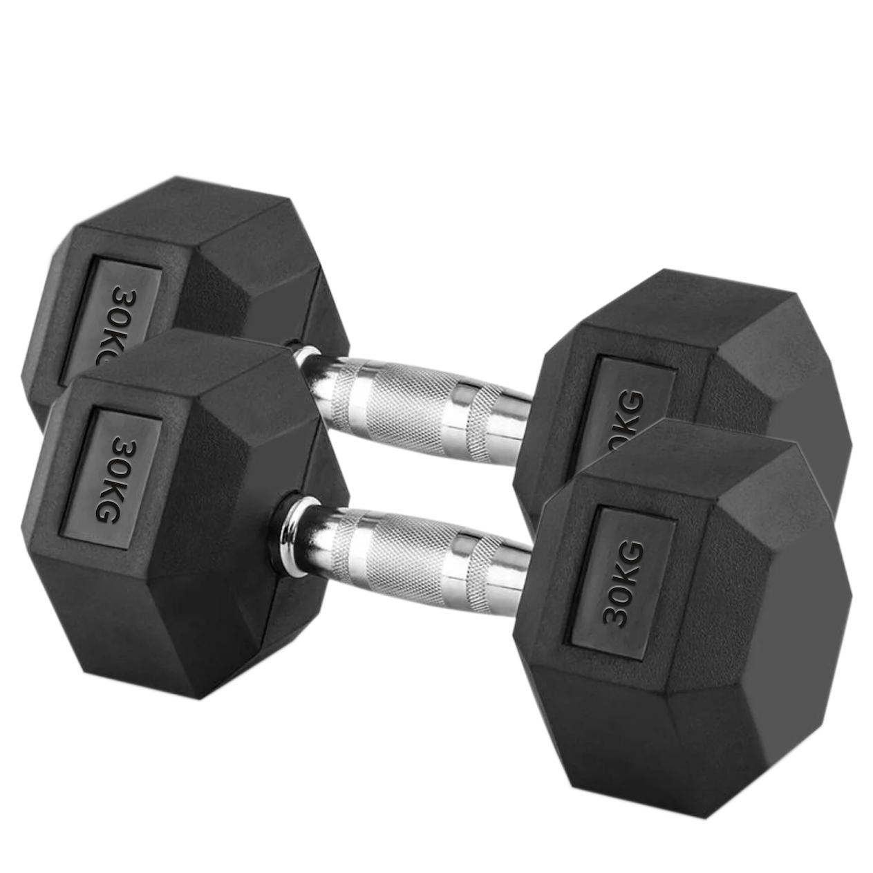 Hex Dumbbells 2.5kg–60kg Sets or Pairs – Rubber-Coated Anti-Roll Weights with Rack or Without – Chrome Knurled Grip for Strength Training at Home Gym