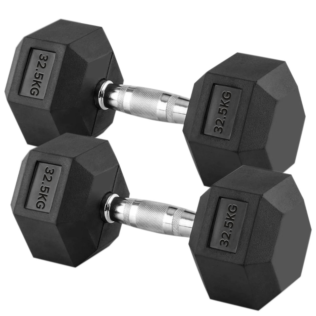 Hex Dumbbells 2.5kg–60kg Sets or Pairs – Rubber-Coated Anti-Roll Weights with Rack or Without – Chrome Knurled Grip for Strength Training at Home Gym