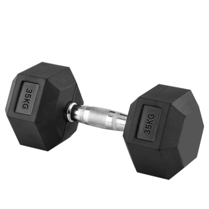 Hex Dumbbells 2.5kg–60kg Sets or Pairs – Rubber-Coated Anti-Roll Weights with Rack or Without – Chrome Knurled Grip for Strength Training at Home Gym
