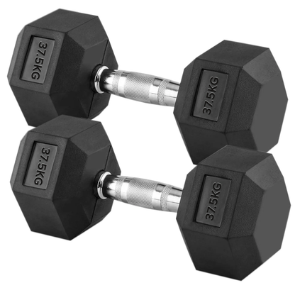 Hex Dumbbells 2.5kg–60kg Sets or Pairs – Rubber-Coated Anti-Roll Weights with Rack or Without – Chrome Knurled Grip for Strength Training at Home Gym