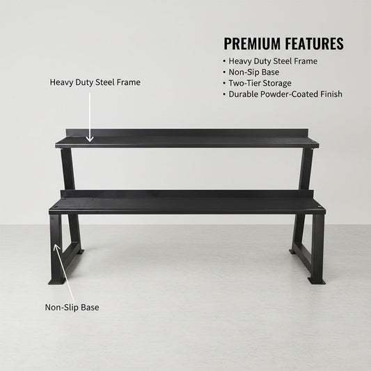 Kettlebell Storage Rack, Heavy-Duty Steel 2-Tier Weight Rack with Anti-Slip Mats, Space-Saving Organizer for Kettlebells