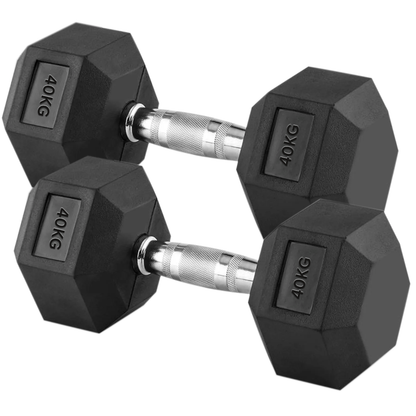 Hex Dumbbells 2.5kg–60kg Sets or Pairs – Rubber-Coated Anti-Roll Weights with Rack or Without – Chrome Knurled Grip for Strength Training at Home Gym