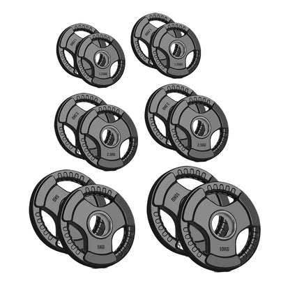 Olympic Tri-Grip Weight Plate – 2” Hole Black Rubber-Coated Cast Iron Plates for Barbell & Dumbbell Workouts | Ideal for Deadlifts, Squats & Strength Training Exercises