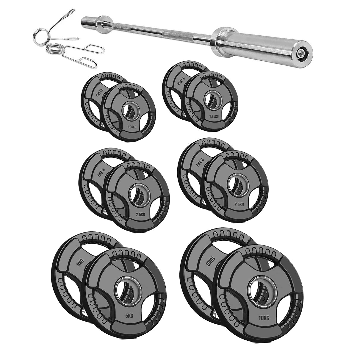 Olympic Tri-Grip Weight Plate – 2” Hole Black Rubber-Coated Cast Iron Plates for Barbell & Dumbbell Workouts | Ideal for Deadlifts, Squats & Strength Training Exercises