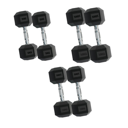 Hex Dumbbell Set 2.5–15kg Rubber-Coated Weights with Anti-Roll Design – Optional 3 Tier Vertical Rack – Strength Training for Compact UK Home Gyms