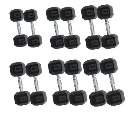 Hex Dumbbell Set 6 Pairs (2.5kg–30kg) – Rubber-Coated Anti-Roll Weights with Optional Compact Vertical Rack – Strength Training for Home Gym Use