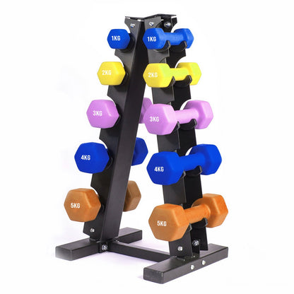 Space-Saving Neoprene Dumbbell Rack – 3 or 5 Tier Vertical Stand for Home Gym | Compact Weight Organizer with Optional Dumbbells Included