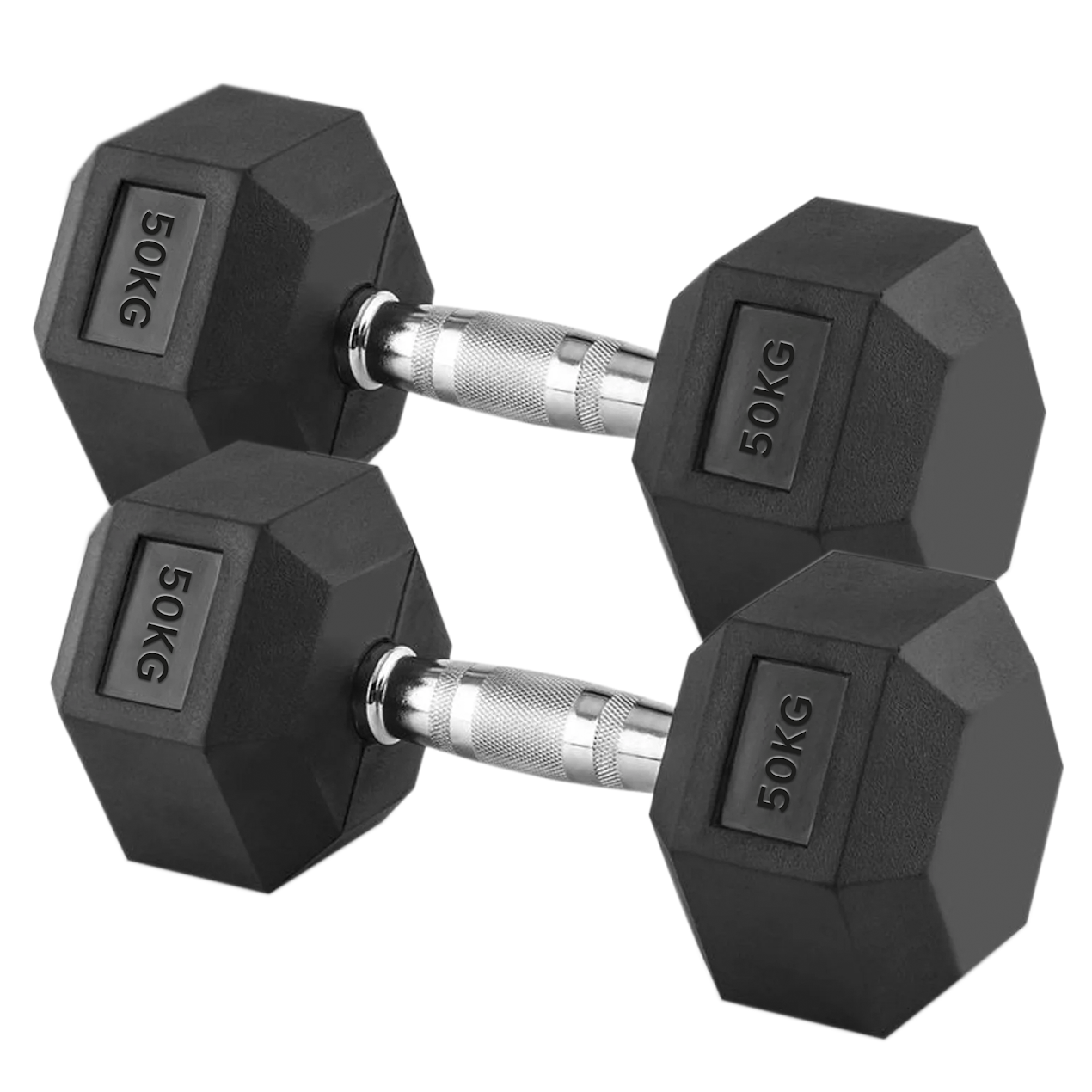 Hex Dumbbells 2.5kg–60kg Sets or Pairs – Rubber-Coated Anti-Roll Weights with Rack or Without – Chrome Knurled Grip for Strength Training at Home Gym