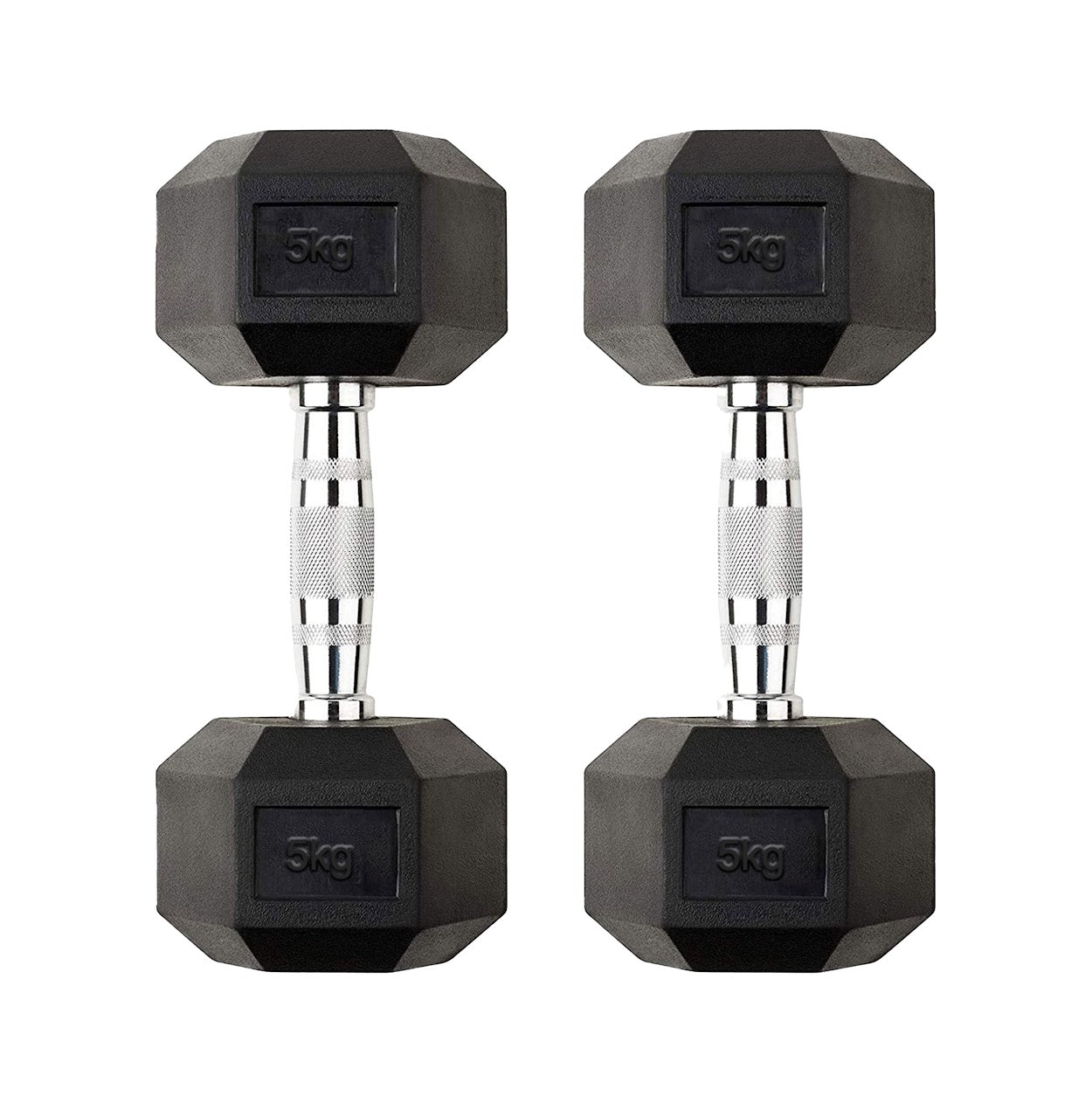 Hex Dumbbells 2.5kg–60kg Sets or Pairs – Rubber-Coated Anti-Roll Weights with Rack or Without – Chrome Knurled Grip for Strength Training at Home Gym