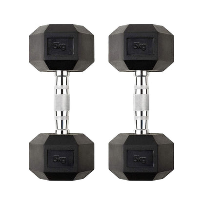 Hex Dumbbells 2.5kg–60kg Sets or Pairs – Rubber-Coated Anti-Roll Weights with Rack or Without – Chrome Knurled Grip for Strength Training at Home Gym