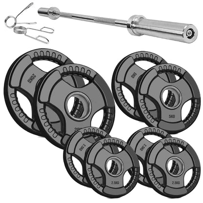 Olympic Tri-Grip Weight Plate – 2” Hole Black Rubber-Coated Cast Iron Plates for Barbell & Dumbbell Workouts | Ideal for Deadlifts, Squats & Strength Training Exercises