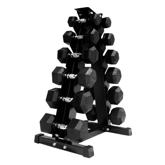 Hex Dumbbell Set 6 Pairs (2.5kg–15kg) – Rubber-Coated Anti-Roll Weights with Optional Compact Vertical Rack – Strength Training for Home Gym Use