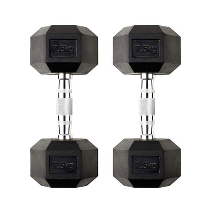 Hex Dumbbells 2.5kg–60kg Sets or Pairs – Rubber-Coated Anti-Roll Weights with Rack or Without – Chrome Knurled Grip for Strength Training at Home Gym