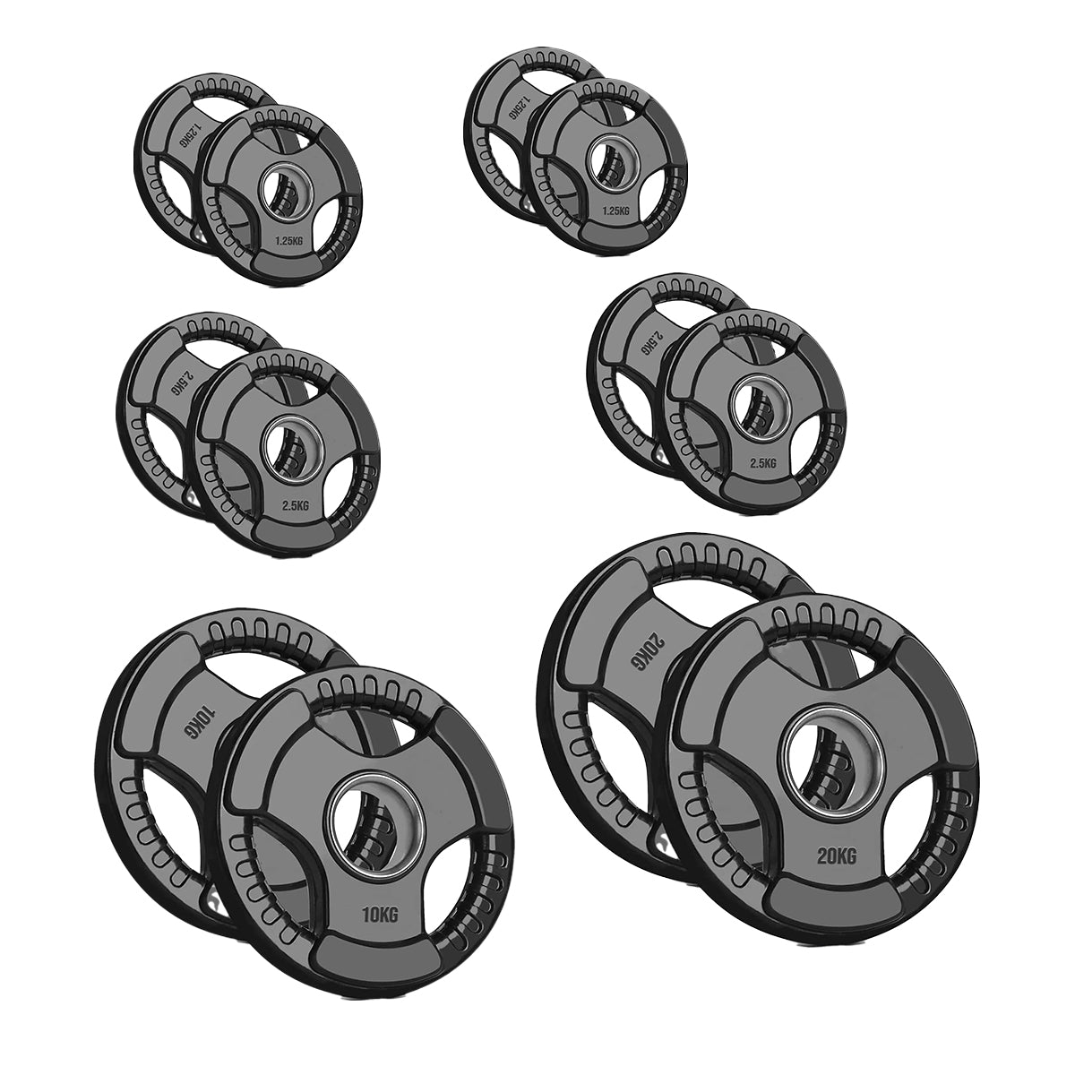 Olympic Tri-Grip Weight Plate – 2” Hole Black Rubber-Coated Cast Iron Plates for Barbell & Dumbbell Workouts | Ideal for Deadlifts, Squats & Strength Training Exercises