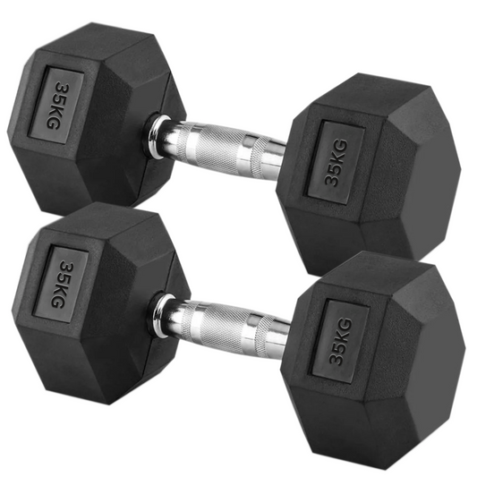 35 kg Rubber‑Coated Cast Iron Hex Dumbbells – Anti‑Roll Heavy Duty Grip for Quiet, Durable Strength Training in Home Gym