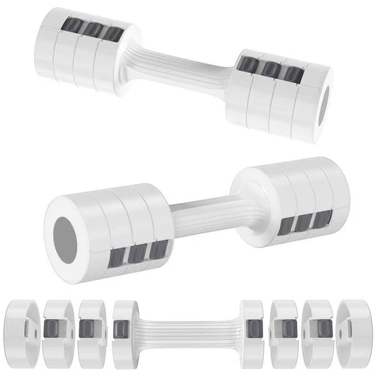 Pair of adjustable dumbbells with weight attachments on a white background