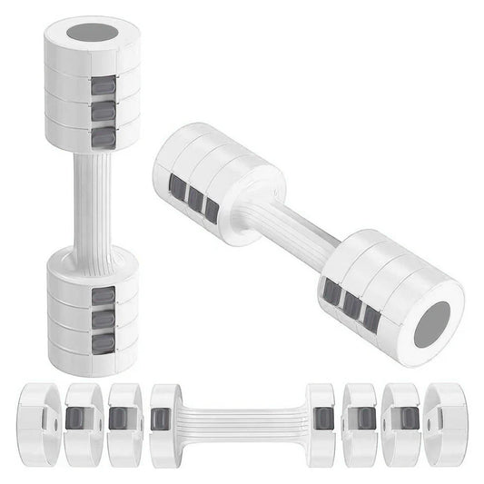 Set of adjustable dumbbells on a white background