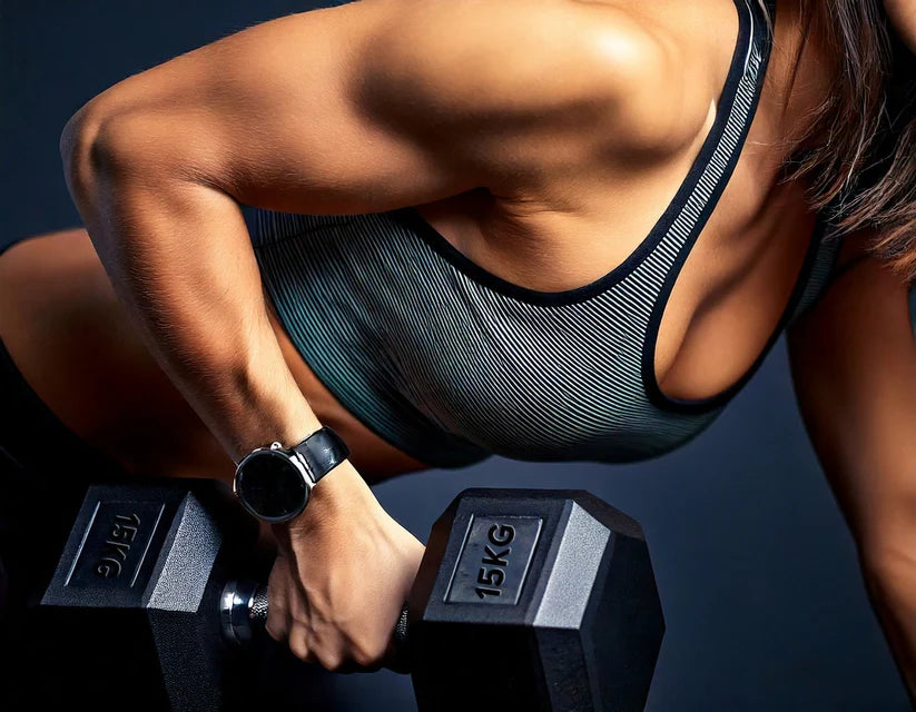 Person lifting dumbbells with a focus on fitness and strength training.