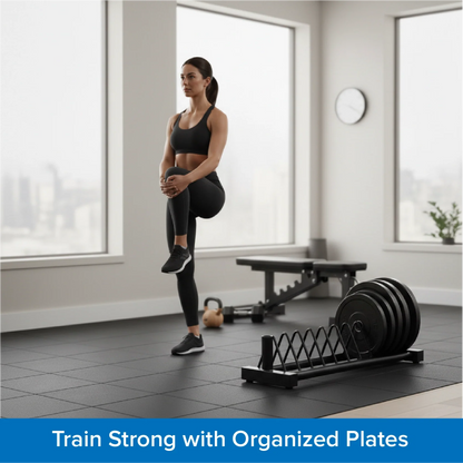 Horizontal Weight Plate Rack, Heavy-Duty Steel Olympic & Standard Plate Storage Holder with Wheels for Home Gym Strength Training