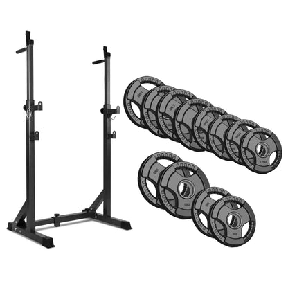 Build Serious Strength with Adjustable Barbell Rack | Half Squat Rack Featuring Dip Station, Safety Spotters & 200KG Capacity – Perfect for Power & Home Training