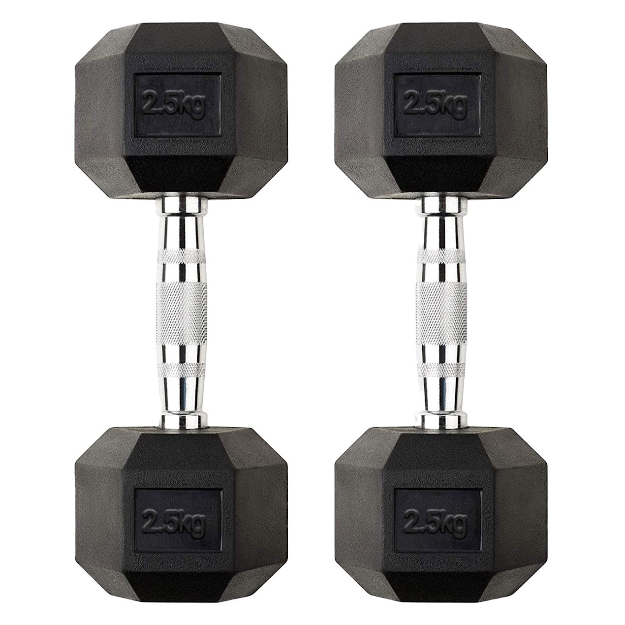 Hex Dumbbells 2.5kg–60kg Sets or Pairs – Rubber-Coated Anti-Roll Weights with Rack or Without – Chrome Knurled Grip for Strength Training at Home Gym