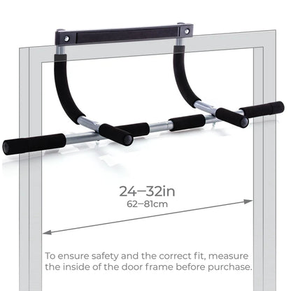 Doorway pull-up bar with measurement details on a white background