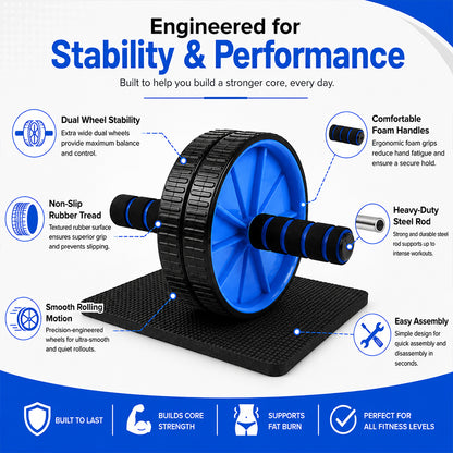 Level Up Core Workouts with Dual-Wheel Ab Roller Set – Includes Extra-Thick Knee Mat for Comfort & Stability, Perfect for Strength Training at Home or the Gym