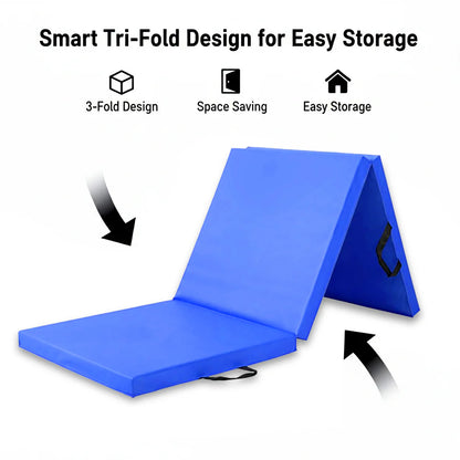 Tri-Fold Gymnastics Exercise Mat – PU Leather Foldable 6ft Training Pad with High-Density Foam