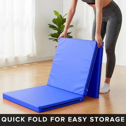 Tri-Fold Gymnastics Exercise Mat – PU Leather Foldable 6ft Training Pad with High-Density Foam