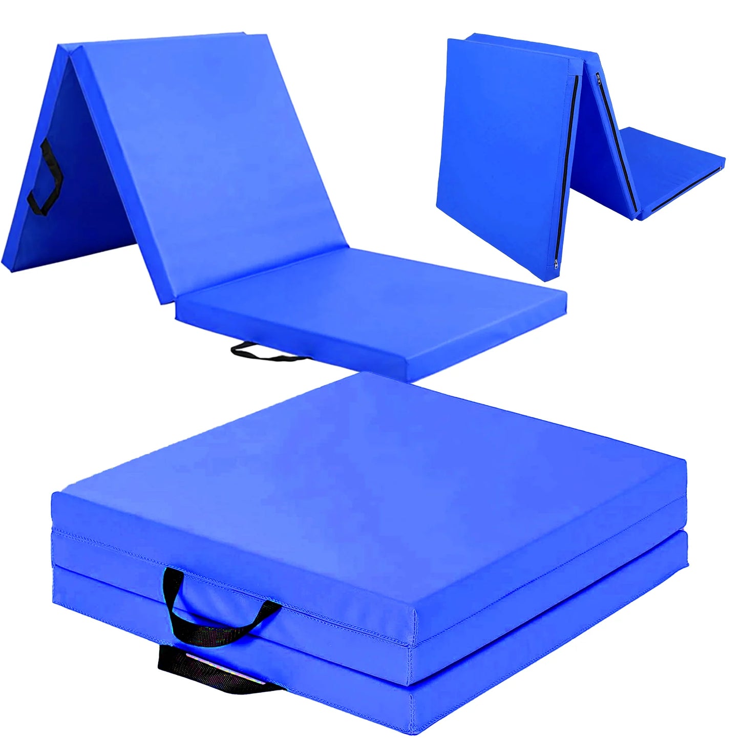Tri-Fold Gymnastics Exercise Mat – PU Leather Foldable 6ft Training Pad with High-Density Foam
