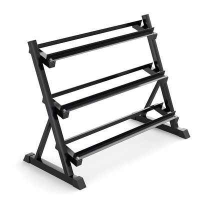 Black metal weight rack on a white background