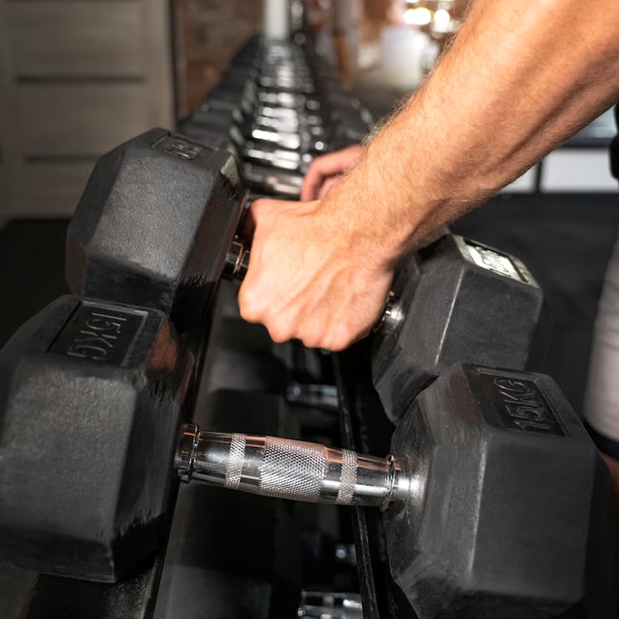 Hex Dumbbells 2.5kg–60kg Sets or Pairs – Rubber-Coated Anti-Roll Weights with Rack or Without – Chrome Knurled Grip for Strength Training at Home Gym