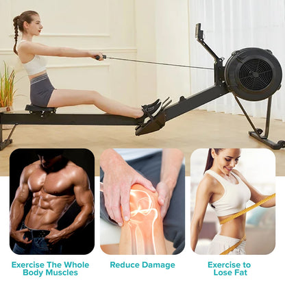 Smooth Glide Home Rower – Whisper-Quiet Rowing Machine with 10-Level Air Resistance | Foldable Alloy Frame, Smart Console & Ergonomic Design for Full-Body Workouts