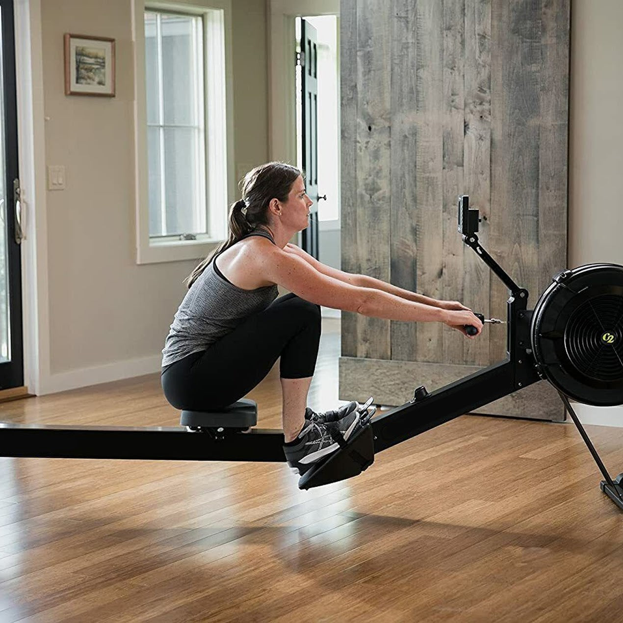 Smooth Glide Home Rower – Whisper-Quiet Rowing Machine with 10-Level Air Resistance | Foldable Alloy Frame, Smart Console & Ergonomic Design for Full-Body Workouts