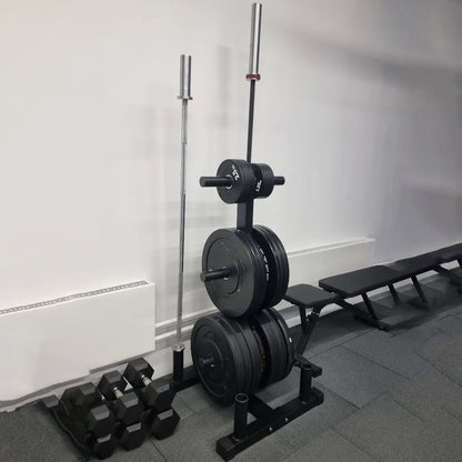 Organize Olympic Plates & Barbells with 3-Tier Weight Rack | 200kg Capacity | Space-Saving Bar Stand with Durable Black Finish for Home Gym Storage