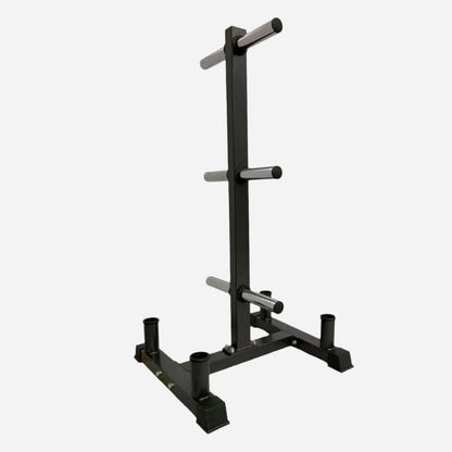 Organize Olympic Plates & Barbells with 3-Tier Weight Rack | 200kg Capacity | Space-Saving Bar Stand with Durable Black Finish for Home Gym Storage