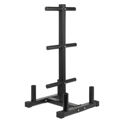 Organize Olympic Plates & Barbells with 3-Tier Weight Rack | 200kg Capacity | Space-Saving Bar Stand with Durable Black Finish for Home Gym Storage