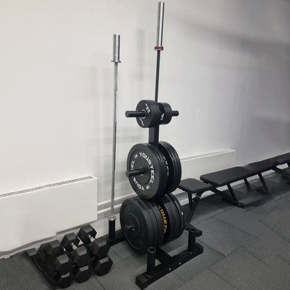 Organize Olympic Plates & Barbells with 3-Tier Weight Rack | 200kg Capacity | Space-Saving Bar Stand with Durable Black Finish for Home Gym Storage