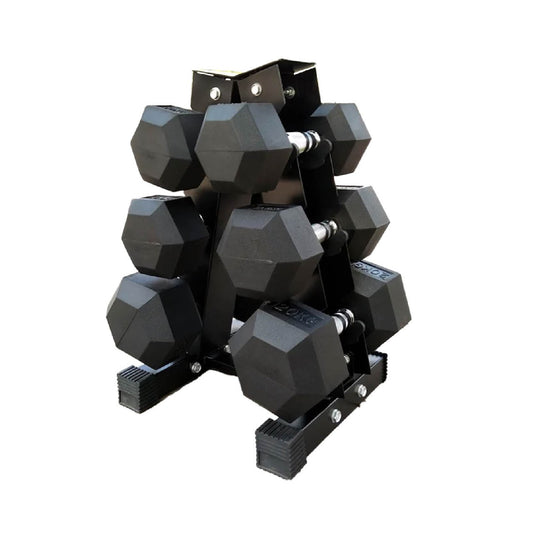 Hex Dumbbell Set 2.5–15kg Rubber-Coated Weights with Anti-Roll Design – Optional 3 Tier Vertical Rack – Strength Training for Compact UK Home Gyms